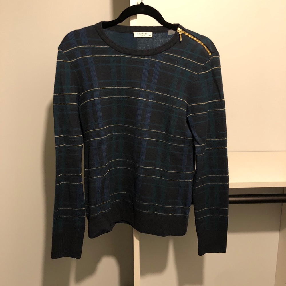 Equipment Plaid Sweater with Zipper Detail